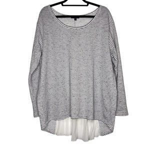 Lane Bryant Size 18/20 White Striped Hi/Lo Top W/ Sheer White Pleated Back Panel